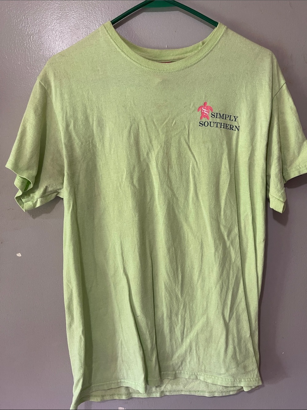 Simply Southern Women’s Neon Lime Short Sleeve Tee with Pink Logo